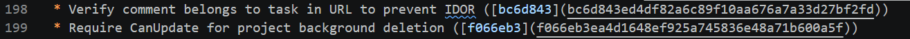 Changelog entry for the earlier Require CanUpdate for project background deletion fix.